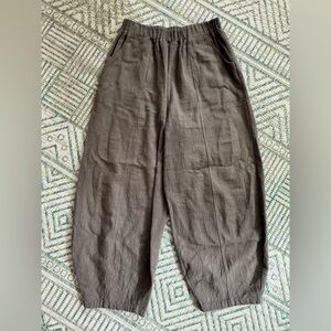 Iximo Lagenlook Puff Pants L Textured Linen Cotton Pockets Dark Taupe VGUC Arty